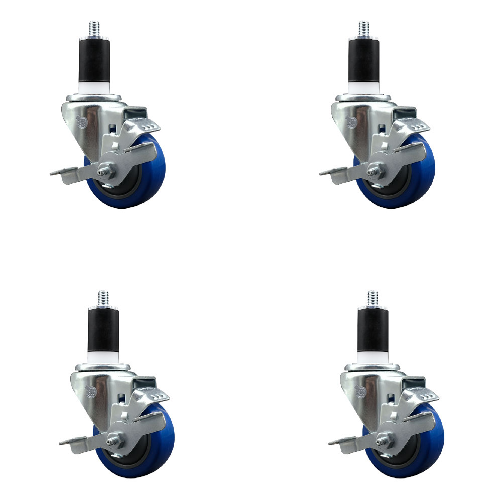 SCC-EX20S314-PPUB-BLUE-TLB-112-4 Polyurethane Swivel Expanding Stem Caster with 3 in. Blue Wheels & 1.5 in. Stems - Set of 4