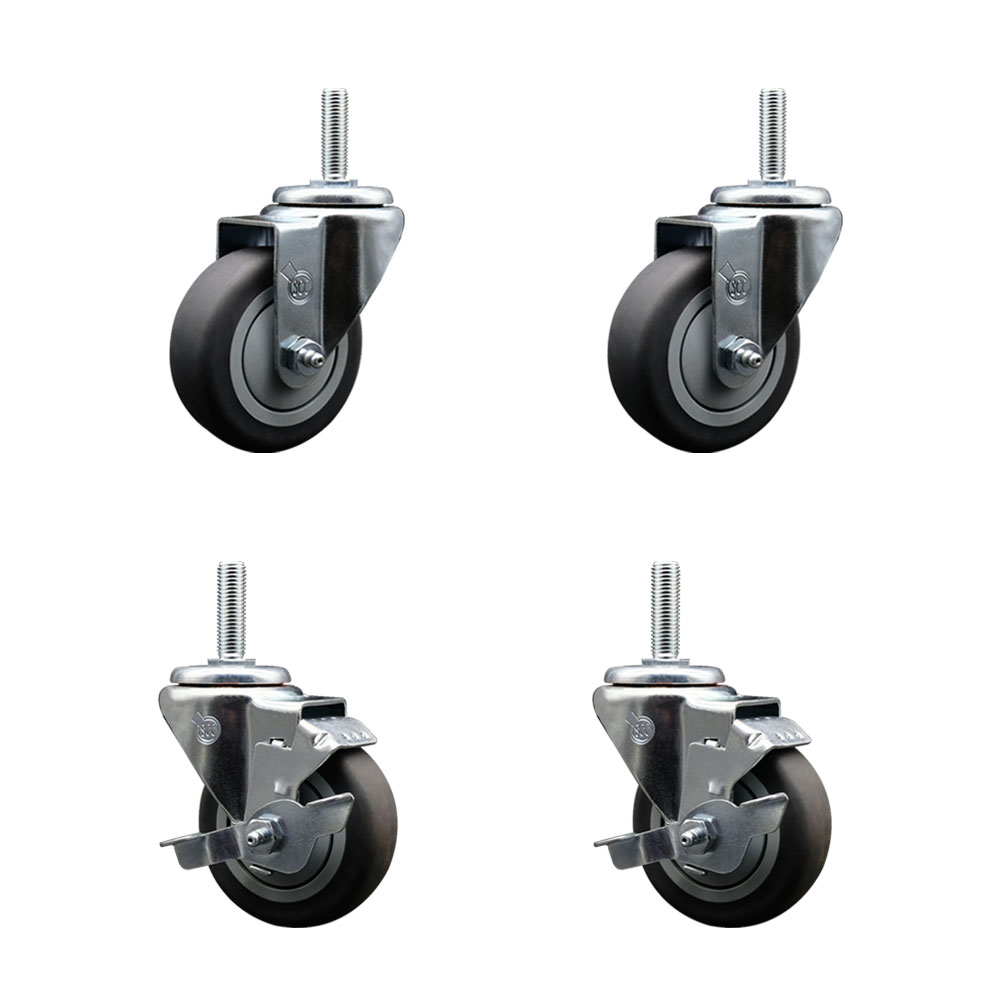 Thermoplastic Rubber Swivel Threaded Stem Caster - 3.5 x 1.25 in. Gray Wheels & 0.75 in. Stems - 920 lbs Total Capacity - Set of 4