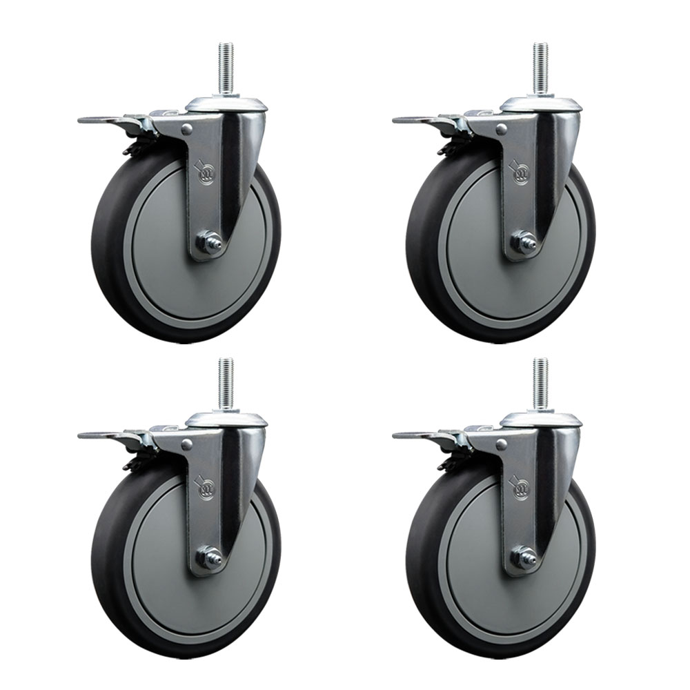 Thermoplastic Rubber Swivel Threaded Stem Caster with 6 x 1.25 in. Gray Wheels & 0.75 in. Stems - 1200 lbs Total Capacity - Set of 4
