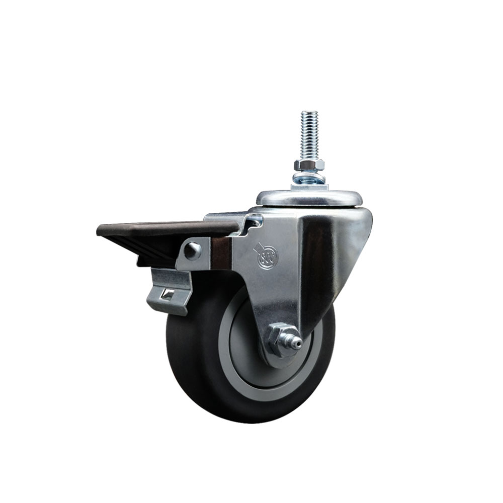 Thermoplastic Rubber Swivel Threaded Stem Caster - 3.5 x 1.25 in. Gray Wheel & 0.37 in. Stem & Posi Locking Brake - 230 lbs Capacity per Caster