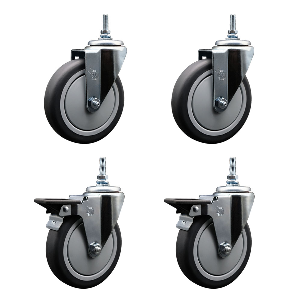 Thermoplastic Rubber Swivel Threaded Stem Caster - 6 x 1.25 in. Gray Wheels & 0.37 in. Stems - 1200 lbs Total Capacity - Set of 4