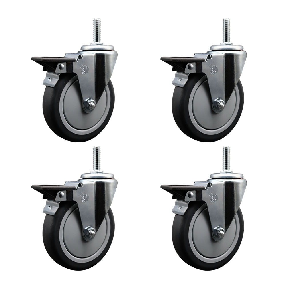 Thermoplastic Rubber Swivel Threaded Stem Caster with 5 x 1.25 in. Gray Wheels & 0.62 in. Stems - 1200 lbs Total Capacity - Set of 4