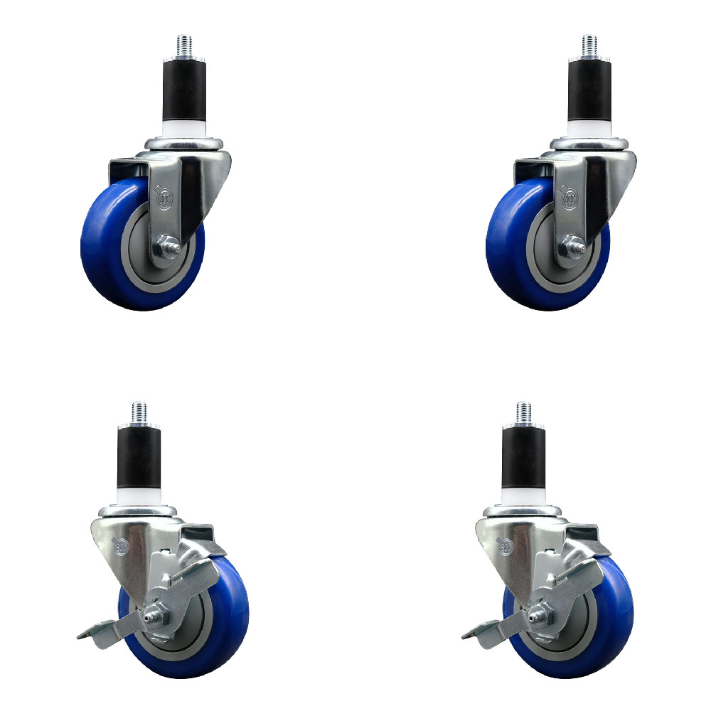 SCC-EX20S3514-PPUB-BLUE-2-TLB-2-112 Polyurethane Swivel Expanding Stem Caster with 3.5 in. Blue Wheels & 1.5 in. Stems - Set of 4
