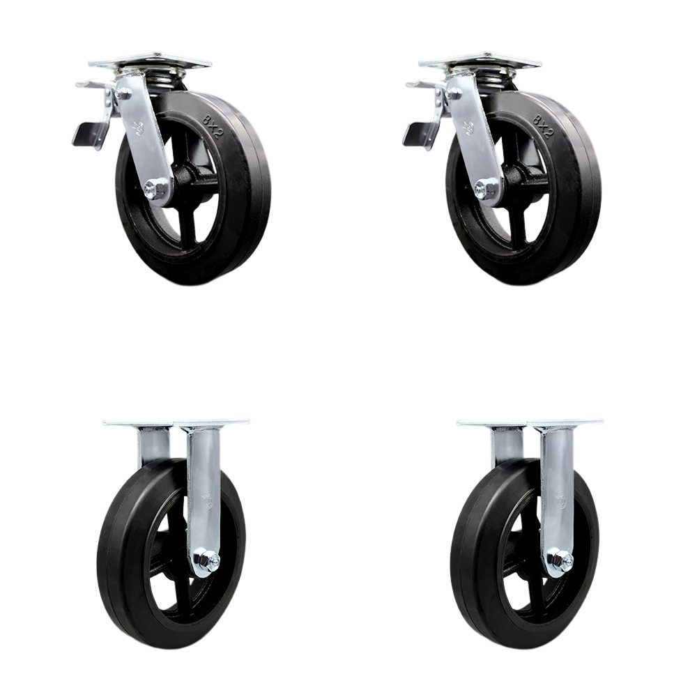 SCC-TTL30S820-RSR-2-R-2 Rubber on Metal Swivel Top Plate Casters, Heavy Duty with 8 in. Wheels - 2000 lbs Total Capacity - Set of 4