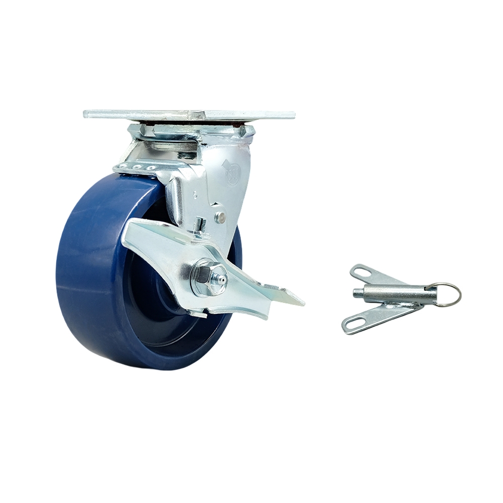 Solid Polyurethane Swivel Top Plate Heavy Duty Caster with 5 in. Wheel & Top Lock Brake & Bolt on Swivel Lock - 1000 lbs Capacity per Caster