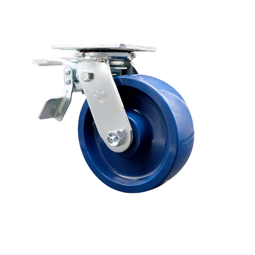 SCC-TTL30S620-SPUR Solid Polyurethane Swivel Top Plate Heavy Duty Caster with 6 in. Wheel & Total Lock Brake - 1200 lbs Capacity per Caster