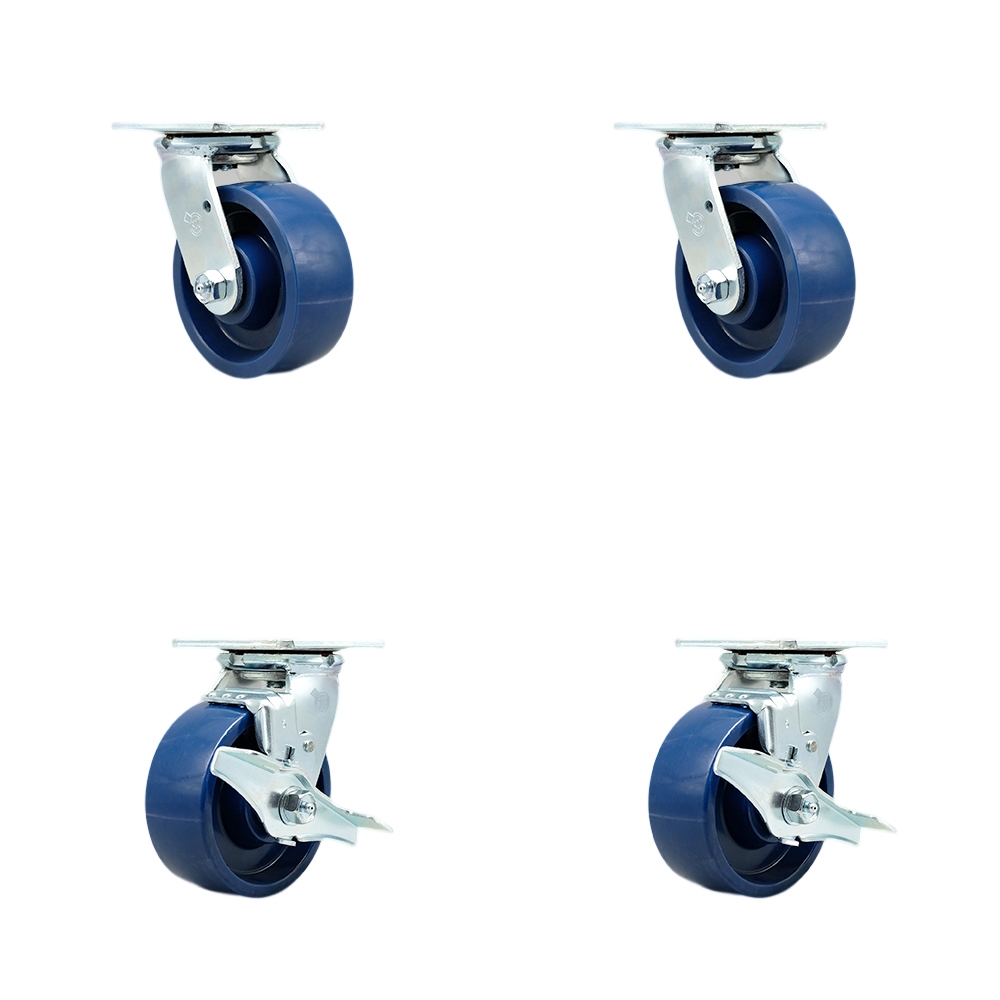 Stainless Steel Solid Polyurethane Swivel Top Plate Casters, Heavy Duty with 5 in. Wheels - 4000 lbs Total Capacity - Set of 4