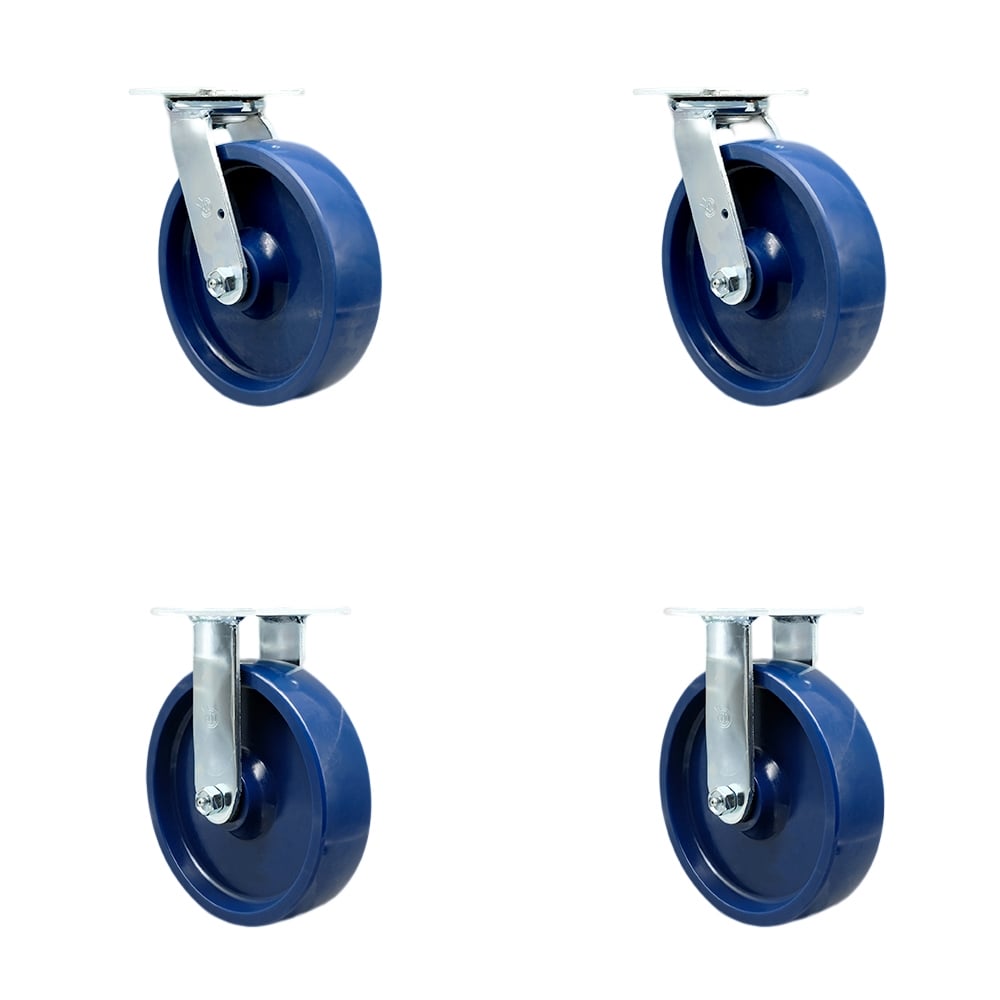 SCC-SS30S820-SPUR-BSL-2-R-2 Stainless Steel Solid Polyurethane Swivel Top Plate Casters, Heavy Duty with 8 in. Wheels - Set of 4