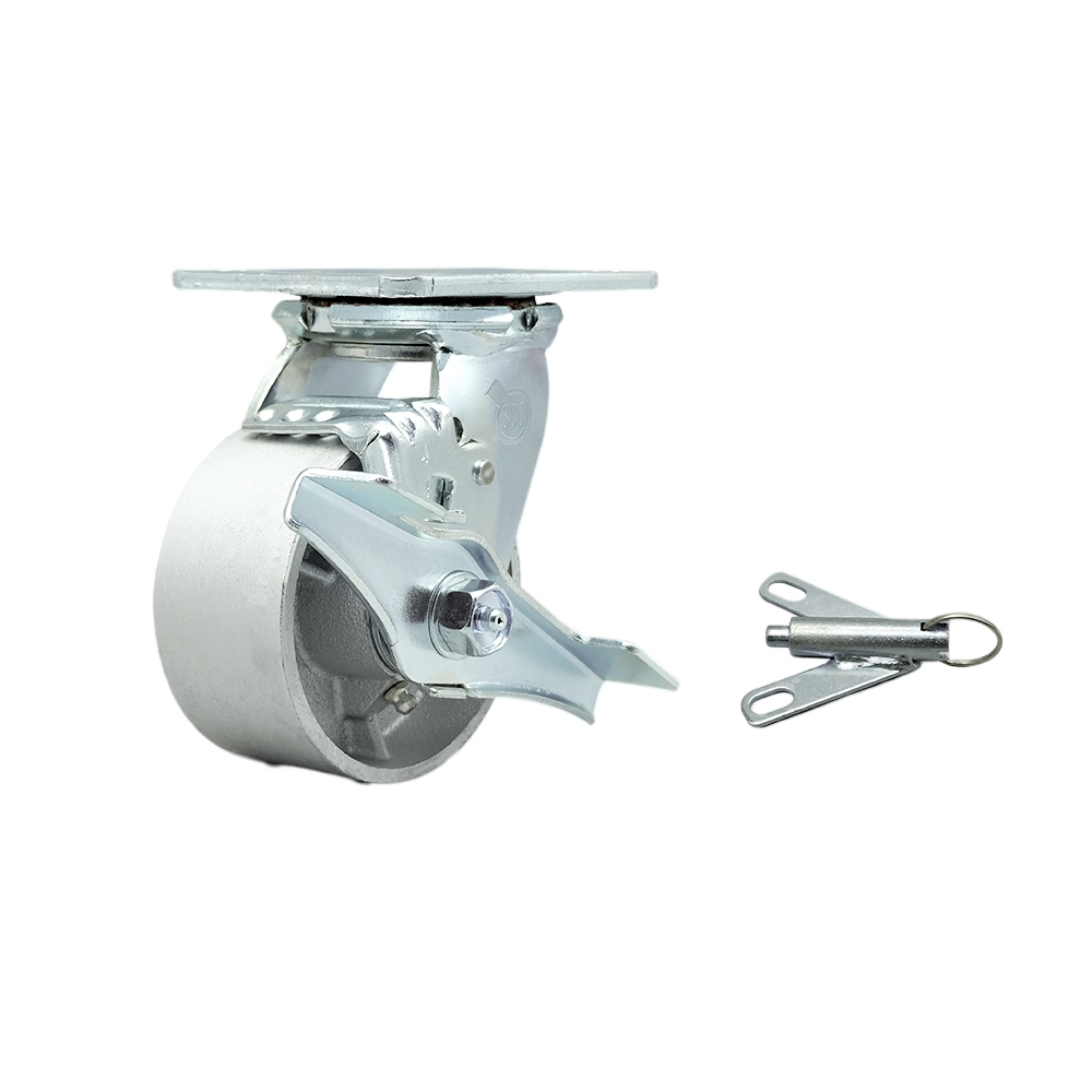 Semi Steel Cast Iron Swivel Top Plate Heavy Duty Caster with 4 in. Wheel & Top Lock Brake & Bolt on Swivel Lock - 1000 lbs Capacity per Caster