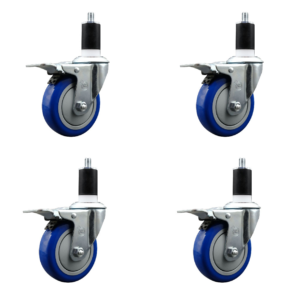 SCC-EXTTL20S414-PPUB-BLUE-112-4 Polyurethane Swivel Expanding Stem Caster with 4 in. Blue Wheels & 1.5 in. Stems - Set of 4