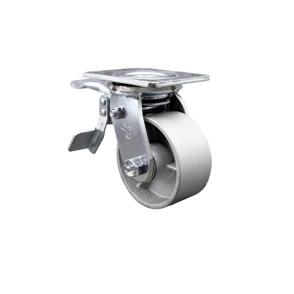 SCC-TTL30S420-SSR Semi Steel Cast Iron Swivel Top Plate Heavy Duty Caster with 4 in. Wheel & Total Lock Brake - 1000 lbs Capacity per Caster