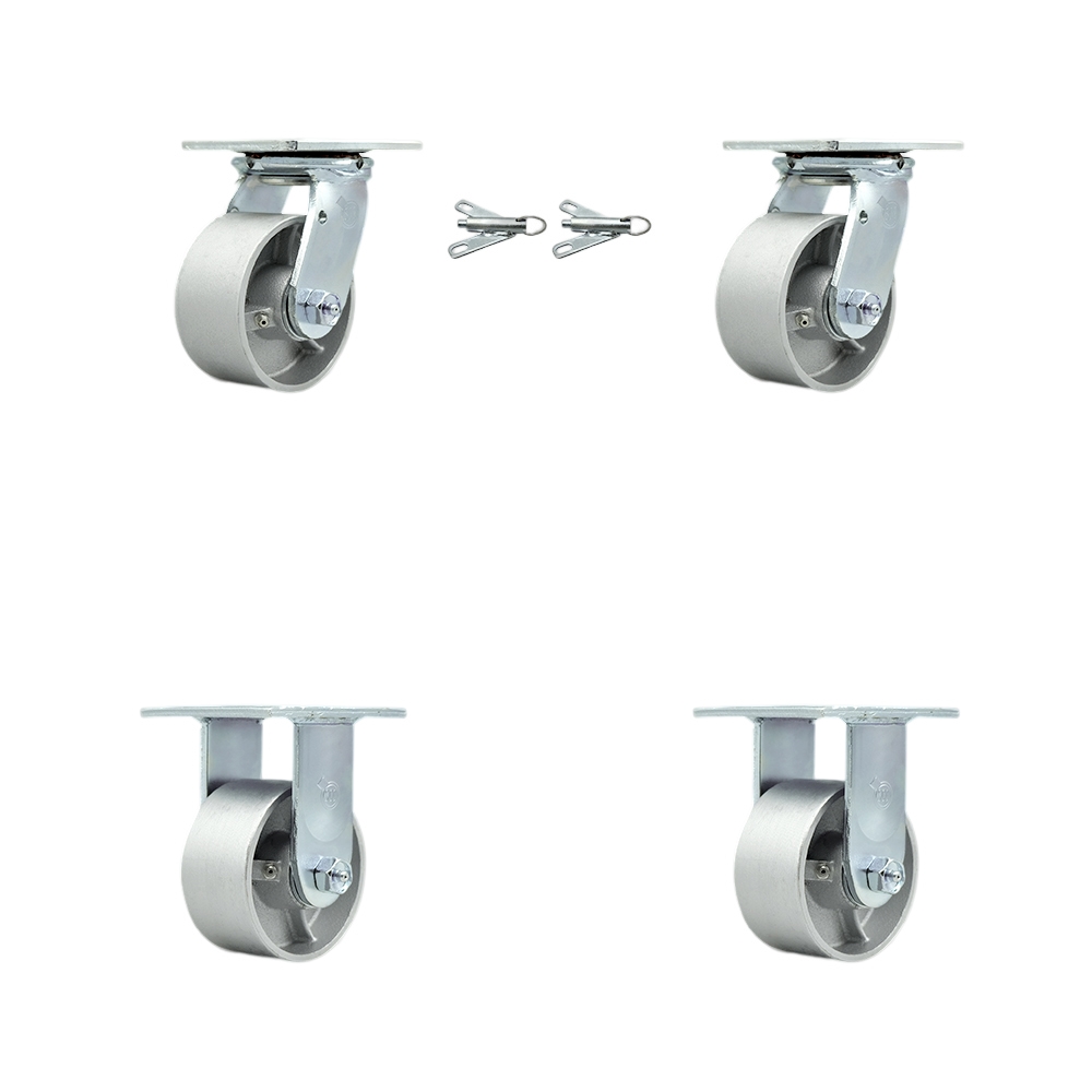 SCC-30CS420-SSR-BSL-2-R-2 Semi Steel Cast Iron Swivel Top Plate Casters, Heavy Duty with 4 in. Wheels - 4000 lbs Total Capacity - Set of 4