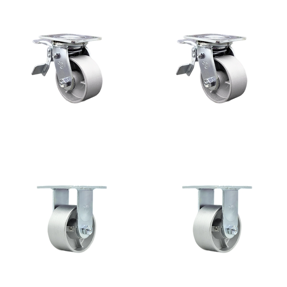 SCC-TTL30S420-SSR-2-R-2 Semi Steel Cast Iron Swivel Top Plate Casters, Heavy Duty with 4 in. Wheels - 4000 lbs Total Capacity - Set of 4