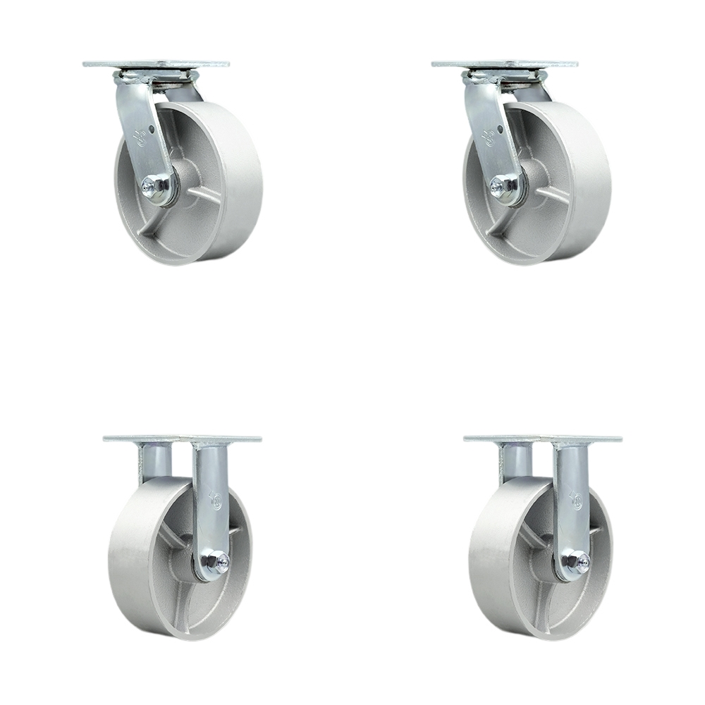 SCC-30CS620-SSR-BSL-2-R-2 Semi Steel Cast Iron Swivel Top Plate Casters, Heavy Duty with 6 in. Wheels - 4800 lbs Total Capacity - Set of 4