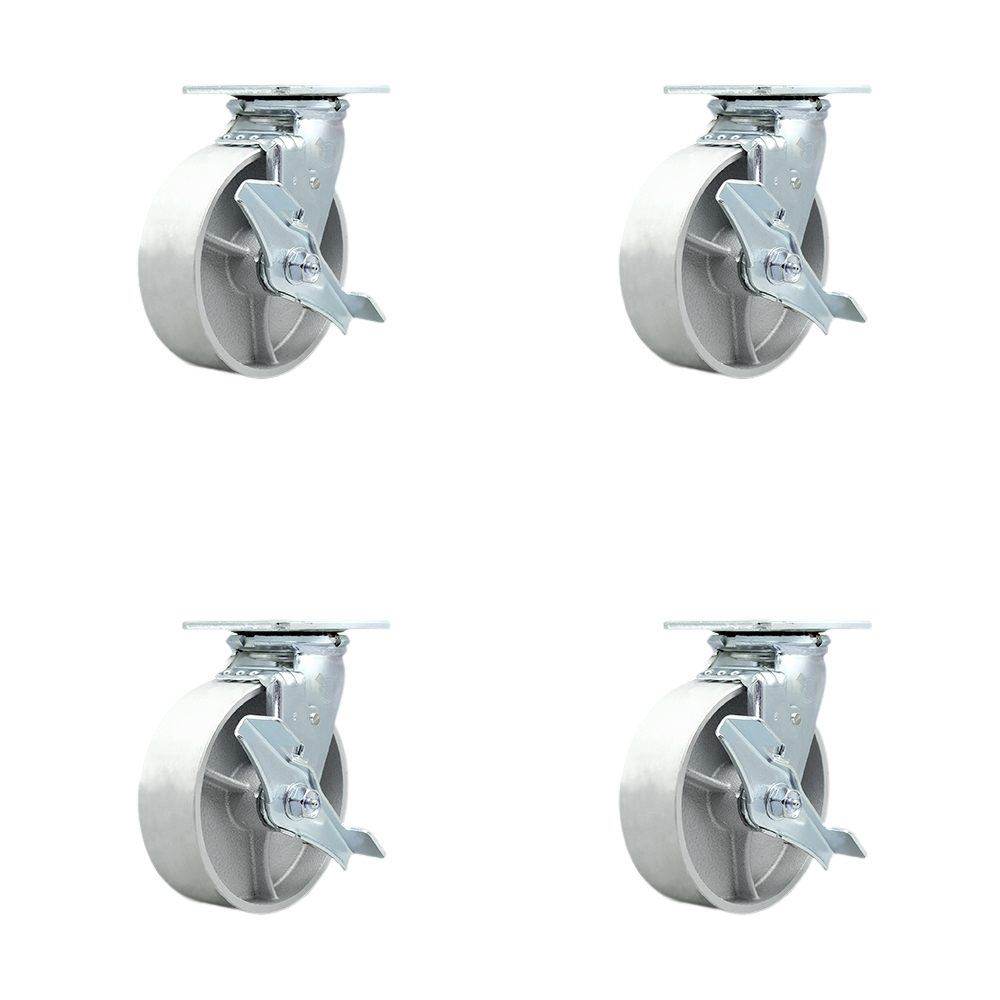 SCC-30CS620-SSR-TLB-BSL-2-TLB-2 Semi Steel Cast Iron Swivel Top Plate Casters, Heavy Duty with 6 in. Wheels - Set of 4