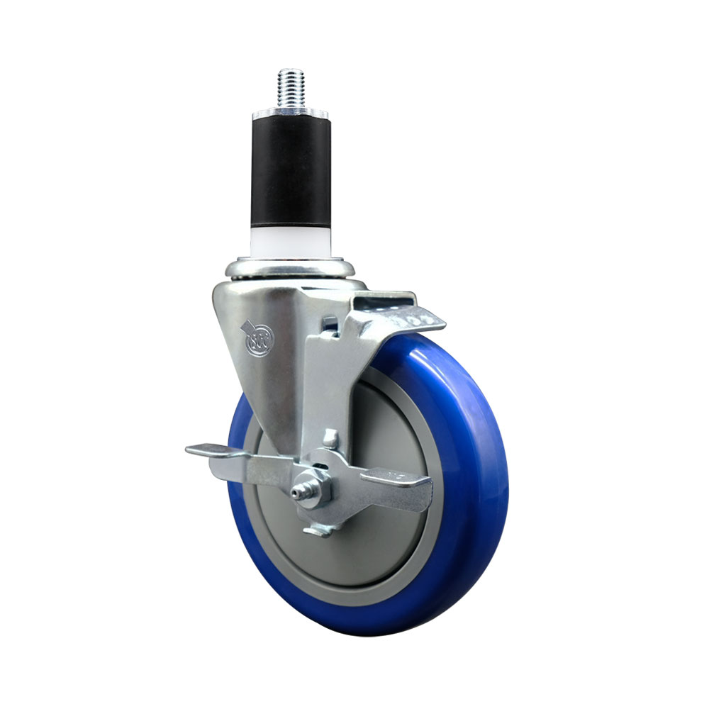 SCC-EX20S514-PPUB-BLUE-TLB-112 Polyurethane Expanding Stem Swivel Caster with 5 in. Blue Wheel & 1.5 in. Stem & Top Locking Brake