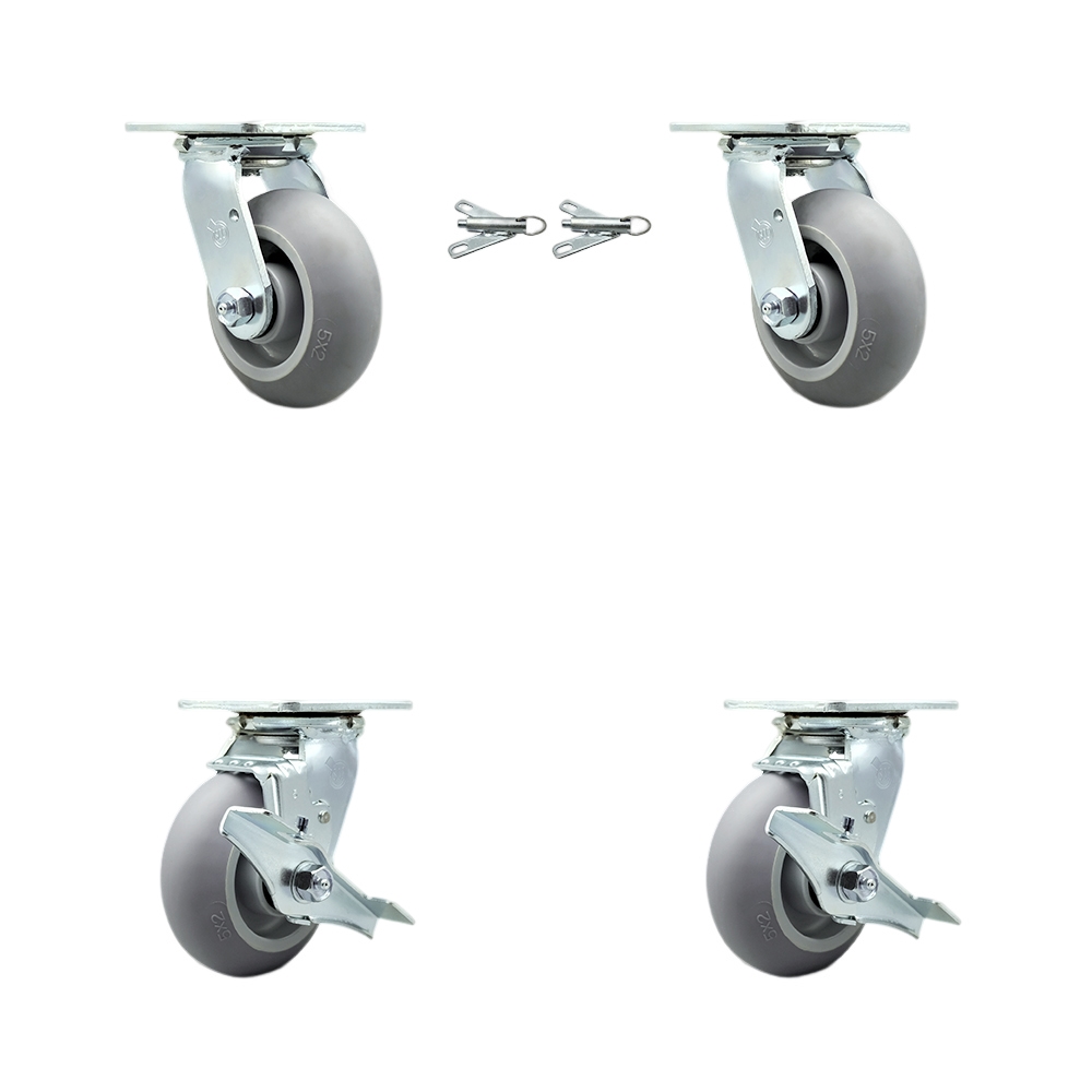 Thermoplastic Rubber Donut Tread Swivel Top Plate Casters, Heavy Duty with 5 in. Wheel - 1400 lbs Total Capacity - Set of 4