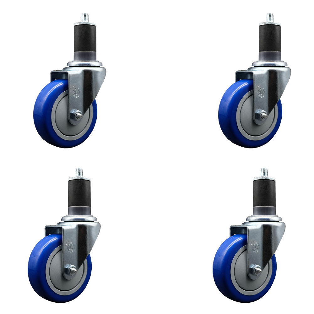 SCC-EX20S414-PPUB-BLUE-158-4 Polyurethane Swivel Expanding Stem Caster with 4 in. Blue Wheels & 1.63 in. Stems - Set of 4