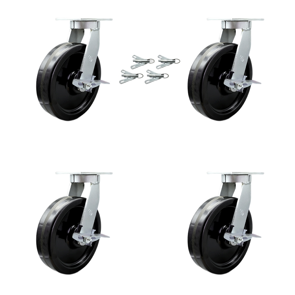 Extra Heavy Duty 10 x 3 in. Phenolic Swivel Caster Set for Cranes, Gantries, Hoists & Winches - Set of 4 - 2900 lbs per Caster