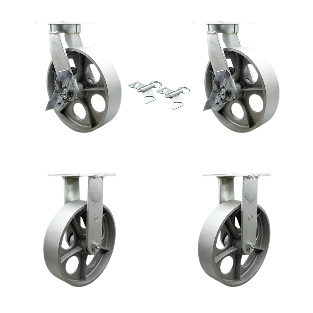 Extra Heavy Duty 10 x 3 in. Semi Steel Cast Iron Swivel Caster Set for Cranes, Gantries, Hoists & Winches - Set of 4 - 2500 lbs per Caster