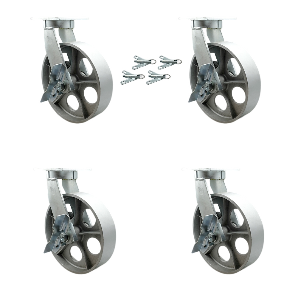Extra Heavy Duty 10 x 3 in. Semi Steel Cast Iron Swivel Caster Set for Cranes, Gantries, Hoists & Winches - Set of 4 - 2500 lbs per Caster