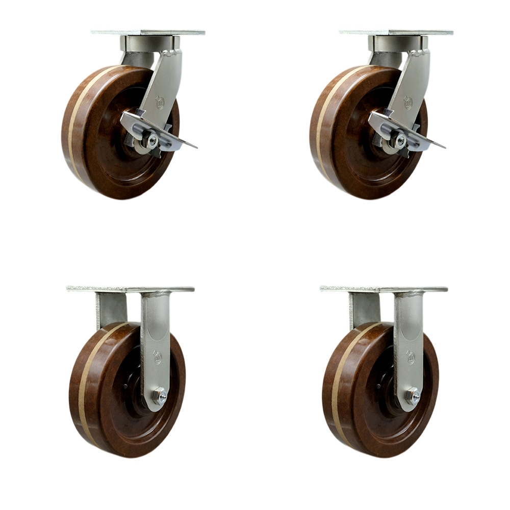 Extra Heavy Duty 8 x 3 in. High Temperature Swivel Caster Set for Cranes, Gantries, Hoists & Winches - Set of 4 - 2500 lbs per Caster
