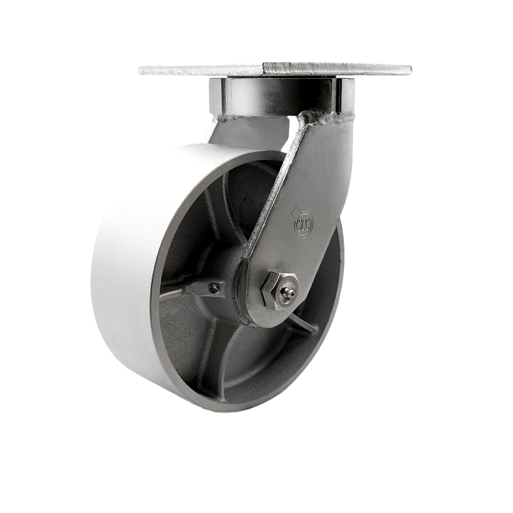 Extra Heavy Duty Kingpinless 8 x 3 in. Semi Steel Cast Iron Swivel Caster with Bolt on Swivel Lock for Cranes, Gantries, Hoists & Winches