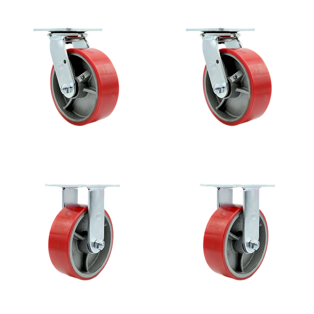 Replacement Set for Hippo Hopper Casters PC6-2-SET - Top Plate Caster with 6 in. Red Polyurethane on Cast Iron Wheel - 4800 lbs Total Capacity