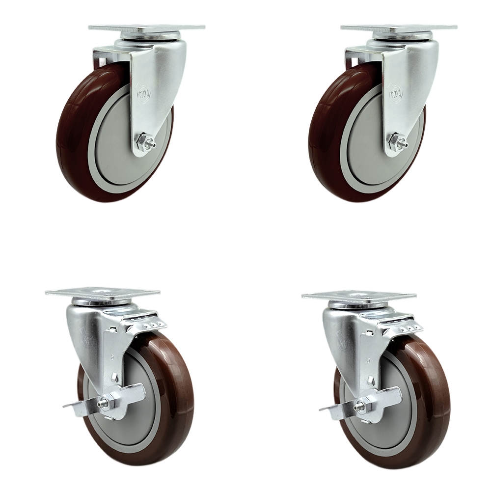 KRO-SCC-20S514-PPUB-MRN-2-TLB-2 Replacement Set for Krowne Casters - 5 in. Maroon Polyurethane Wheel