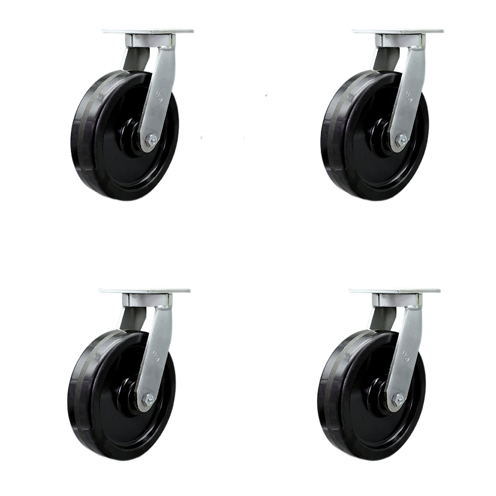 Extra Heavy Duty Kingpinless 10 x 3 in. Phenolic Swivel Caster Set for Cranes, Gantries, Hoists & Winches - Set of 4 - 2900 lbs per Caster
