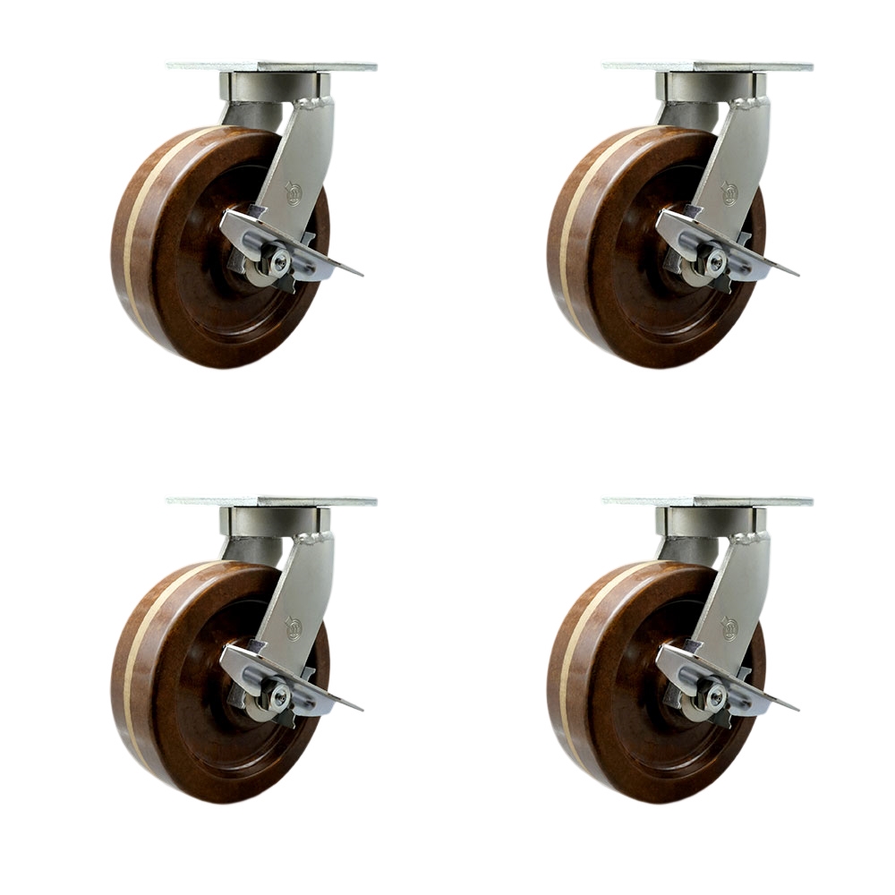 Extra Heavy Duty 10 x 3 in. High Temperature Swivel Caster Set for Cranes, Gantries, Hoists & Winches - Set of 4 - 2900 lbs per Caster