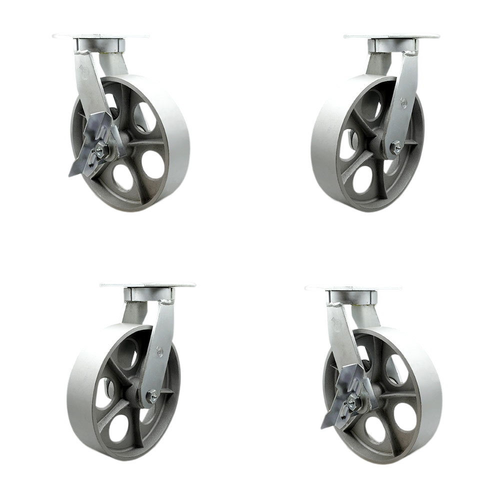 Extra Heavy Duty 10 x 3 in. Semi Steel Cast Iron Swivel Caster Set for Cranes, Gantries, Hoists & Winches - Set of 4 - 2500 lbs per Caster