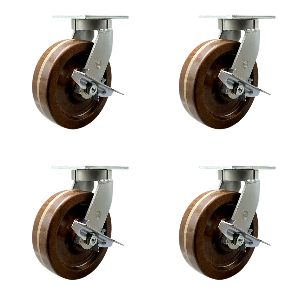 Extra Heavy Duty 12 x 3 in. High Temperature Swivel Caster Set for Cranes, Gantries, Hoists & Winches - Set of 4 - 3500 lbs per Caster