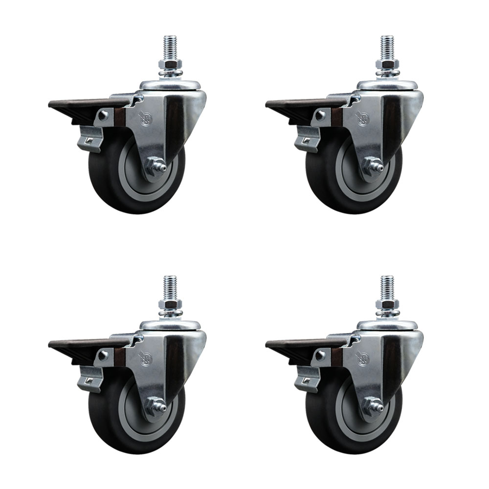 Thermoplastic Rubber Swivel Threaded Stem Caster with 3.5 x 1.25 in. Gray Wheels & 0.50 in. Stems - 920 lbs Total Capacity - Set of 4