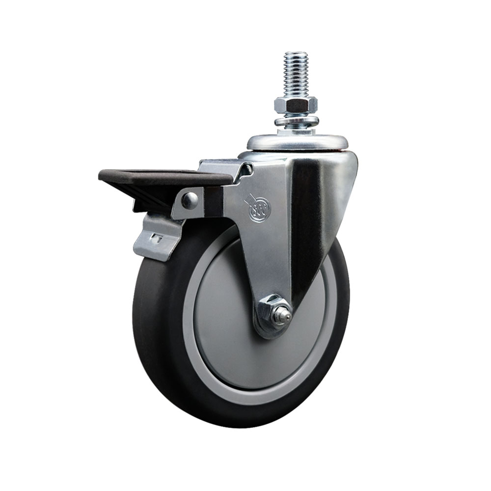 Thermoplastic Rubber Swivel Threaded Stem Caster - 6 x 1.25 in. Gray Wheel & 0.5 in. Stem & Posi Locking Brake - 300 lbs Capacity per Caster