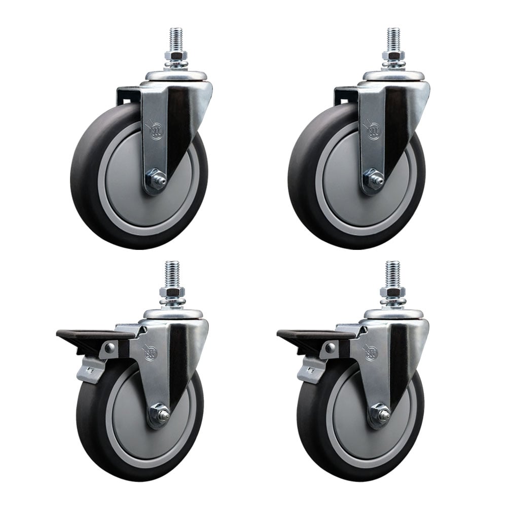 Thermoplastic Rubber Swivel Threaded Stem Caster - 6 x 1.25 in. Gray Wheels & 10 mm Stems - 1200 lbs Total Capacity - Set of 4