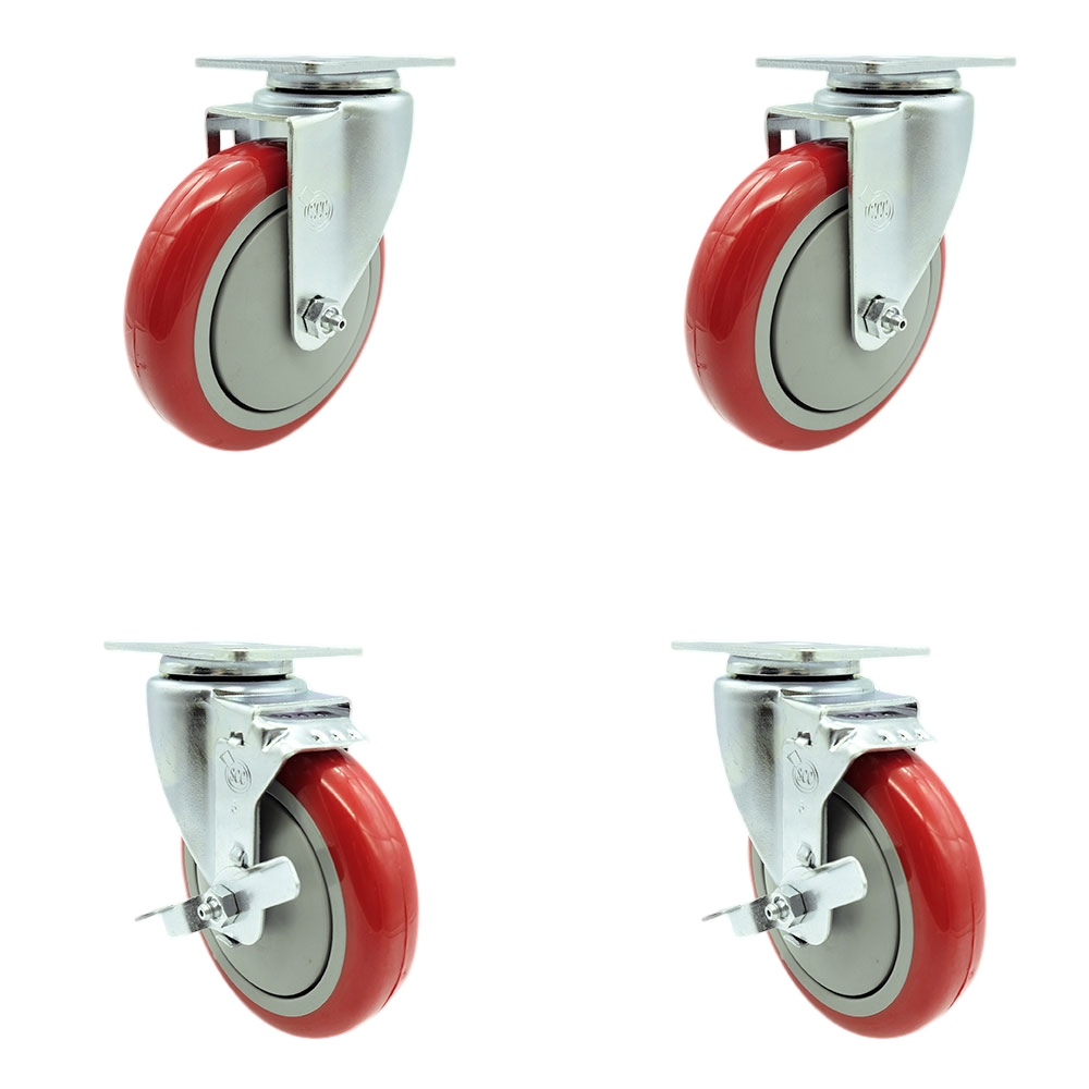 369CASTER4 Cooking Performance 5 in. Swivel Caster Set Fits Models 24-CPGV-4B-S20 24CBLSBNL-Replacement Set - Red Poly Wheel
