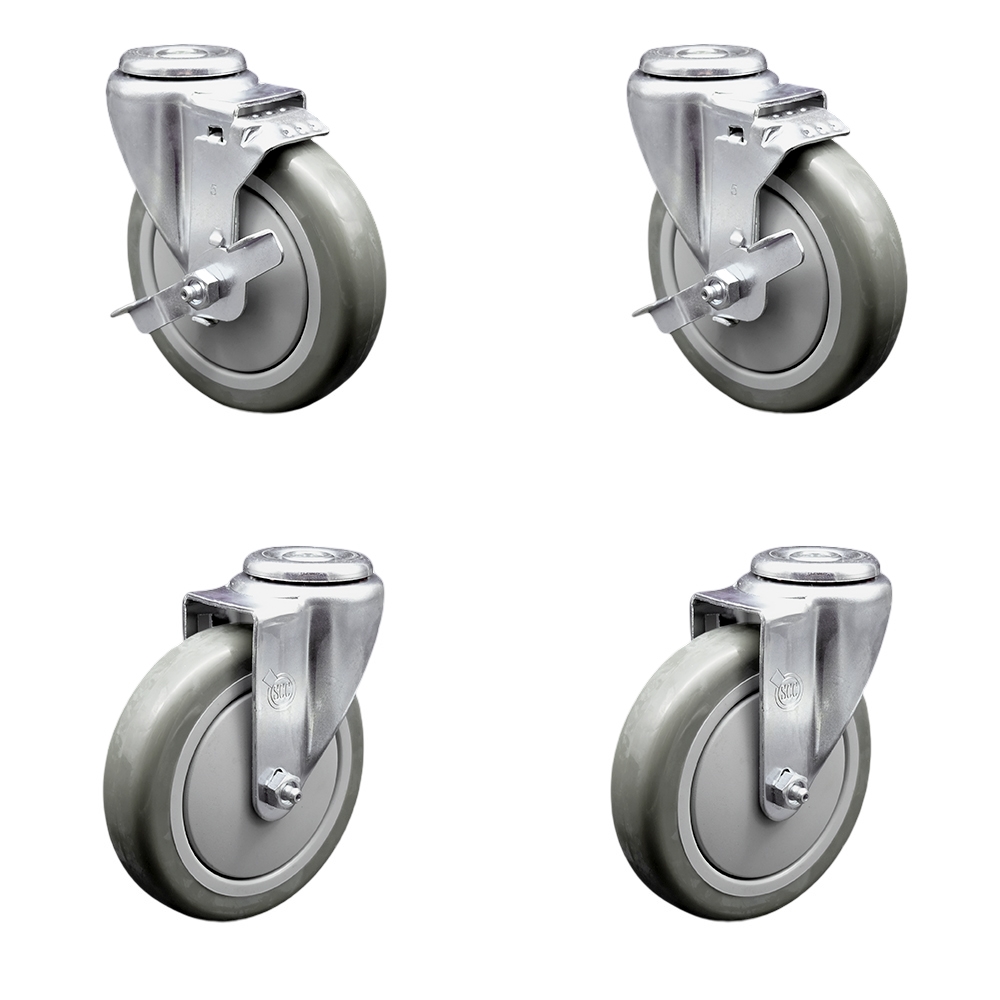 SCC-BH20S514-PPUB-TLB-2-S-2 Polyurethane Swivel Bolt Hole Caster with 5 x 1.25 in. Gray Wheels - Set of 4