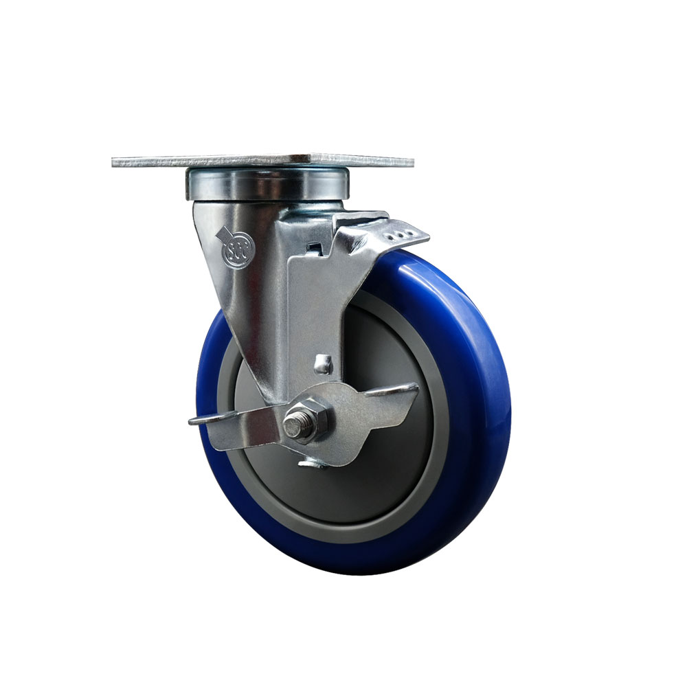 600CASTERPC4 Regency 5 in. Swivel Caster with Brake - Fits Regency Models 351BASE24 351BASE36 - Light Duty Replacement - Blue Polyurethane Wheel