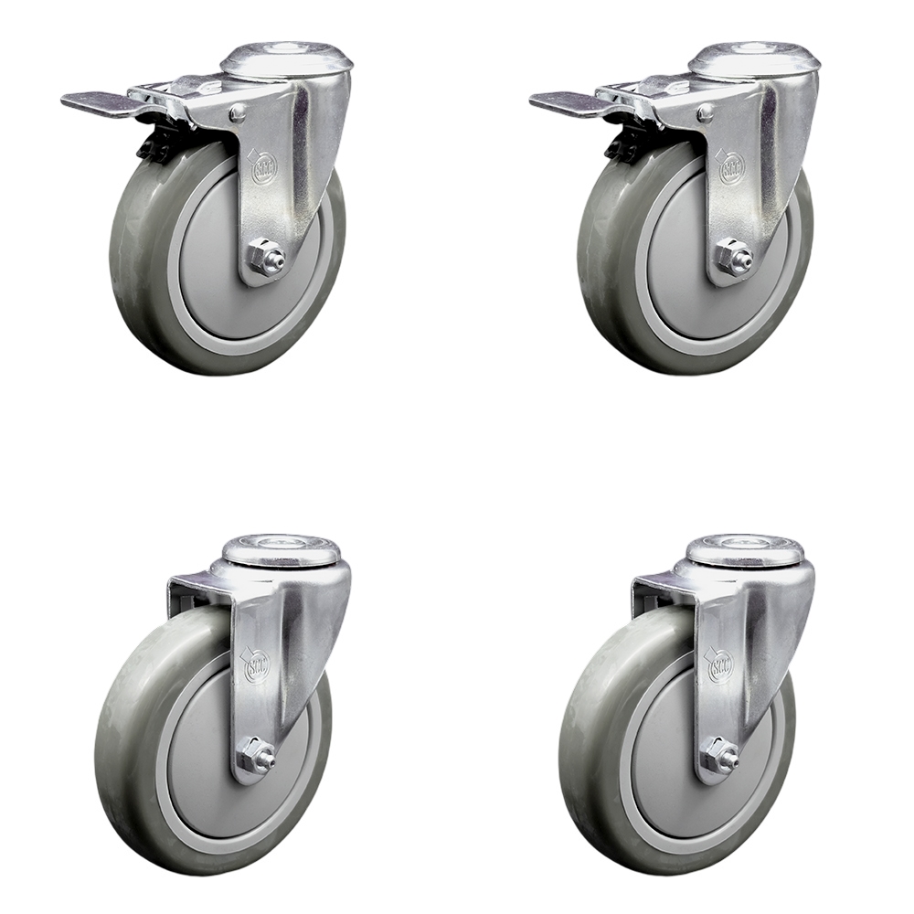 SCC-SSBHTTL20S514-PPUB-2-S-2 Stainless Steel Polyurethane Swivel Bolt Hole Caster with 5 x 1.25 in. Gray Wheels - Set of 4