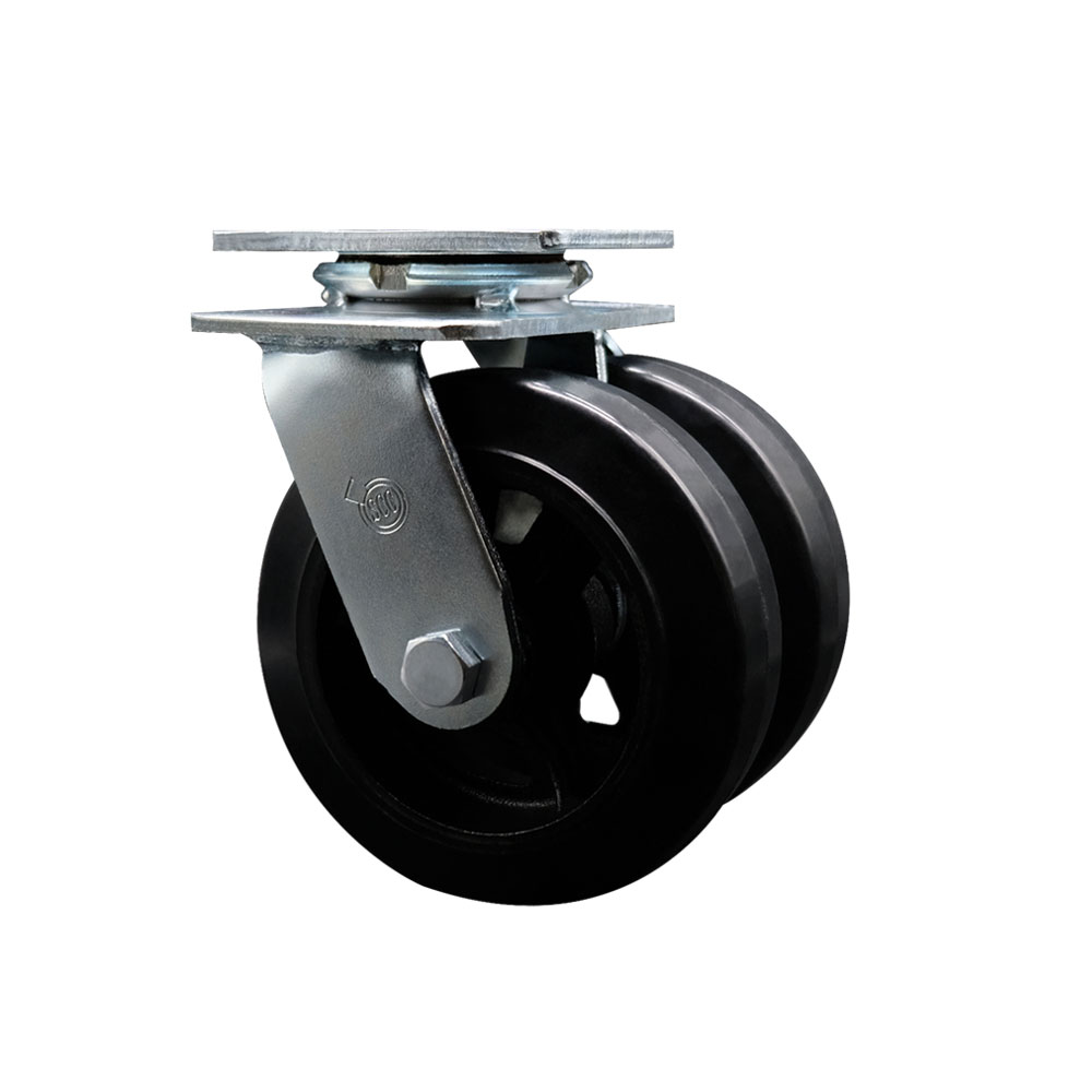 SCC-DW30CS620-RSB Heavy Duty Swivel Top Plate Caster with Dual 6 in. Rubber on Metal Wheels & Ball Bearings - 1000 lbs Capacity per Caster
