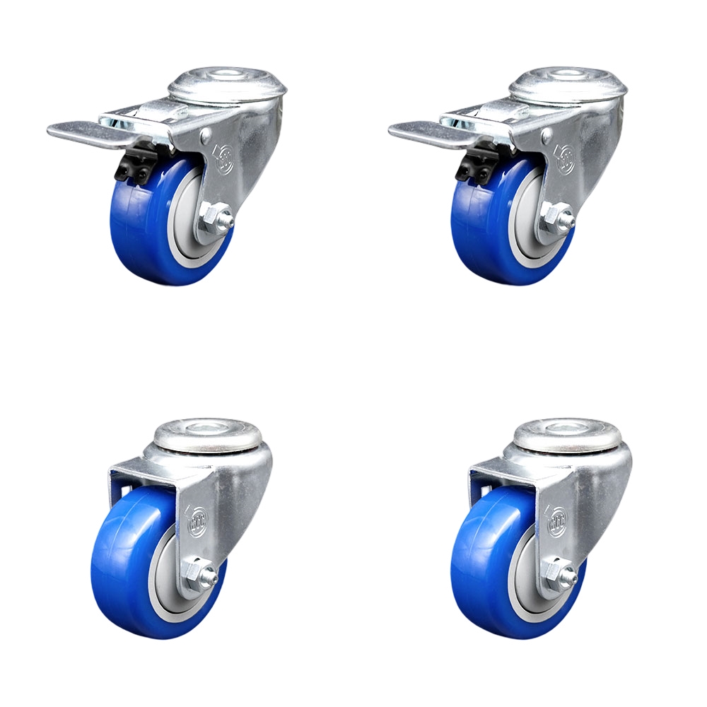 SCC-BHTTL20S314-PPUB-BLUE-2-S-2 Polyurethane Swivel Bolt Hole Caster with 3 x 1.25 in. Blue Wheels - Set of 4