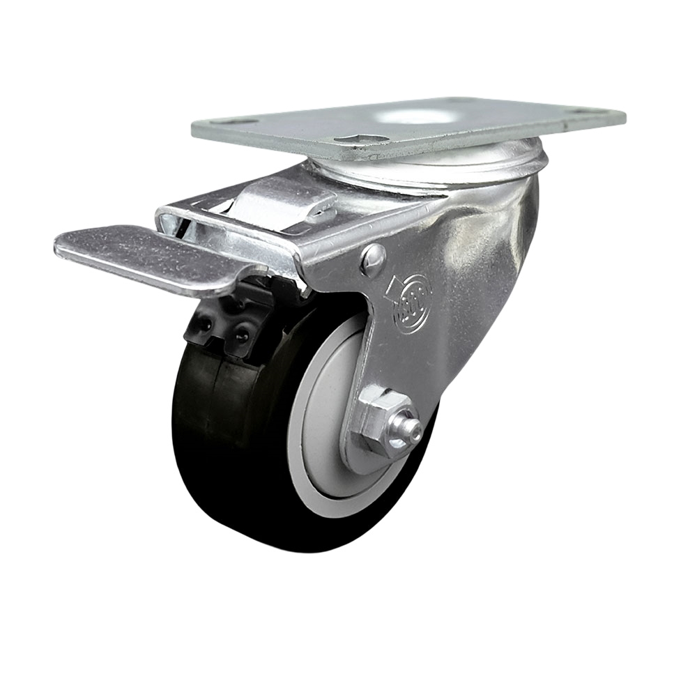 Replacement for Colson Caster 2.03356.92 BRK5 - Polyurethane Swivel Top Plate Caster with 3 in. Black Wheel & Total Locking Brake - 300 lbs Capacity