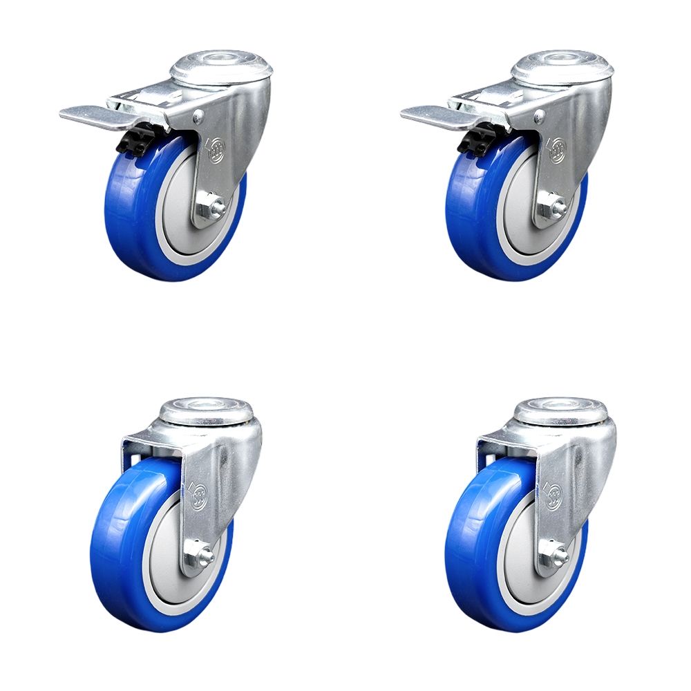SCC-BHTTL20S414-PPUB-BLUE-2-S-2 Polyurethane Swivel Bolt Hole Caster with 4 x 1.25 in. Blue Wheels - Set of 4