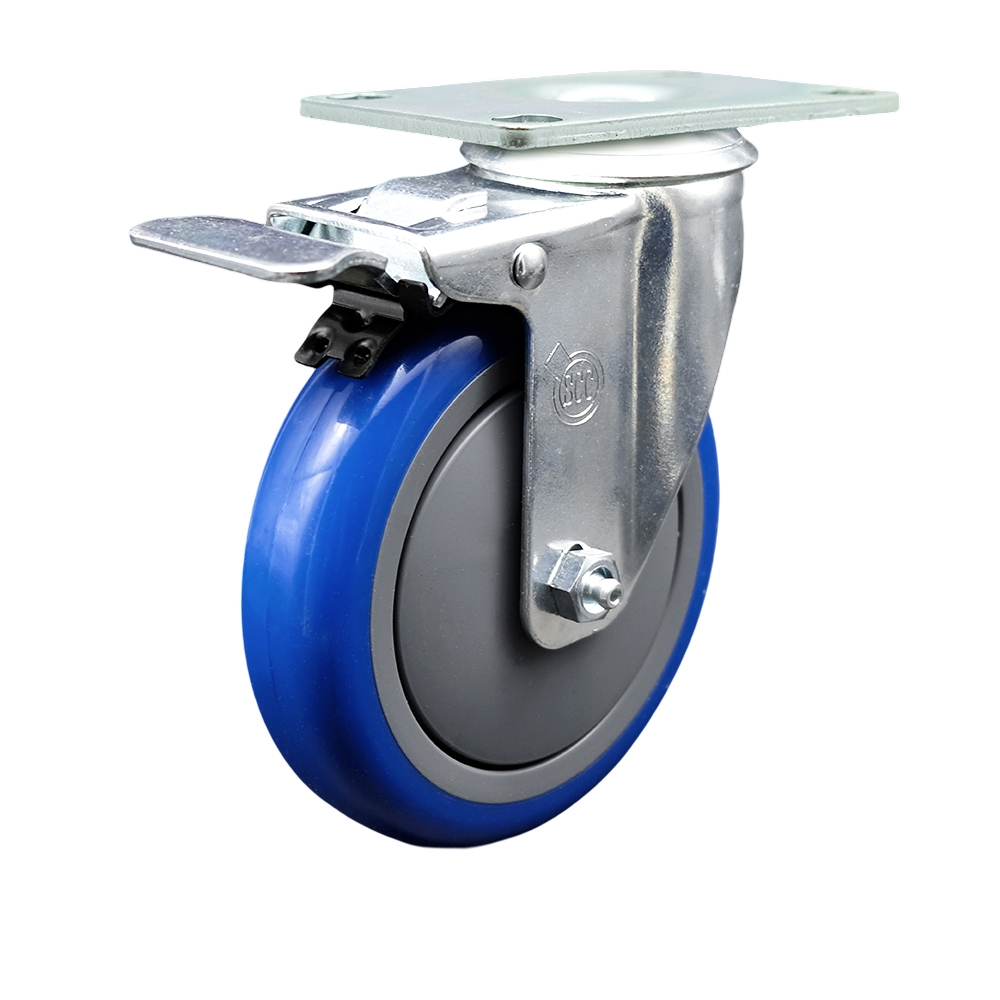 CAM-SCC-TTL20S514-PPUB-BLUE Cambro Dish Caddies & Utility Truck Replacement Caster - 5 in. Blue Polyurethane Swivel Caster with Total Lock Brake