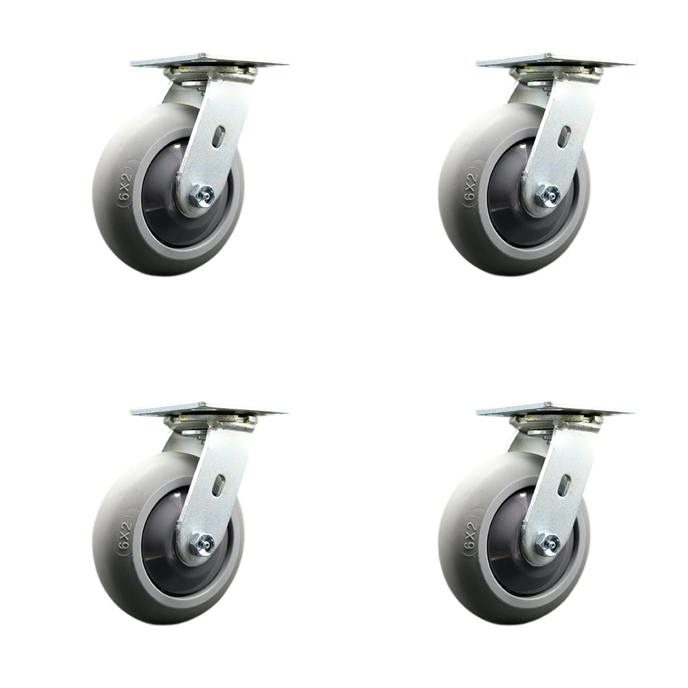 Chemtainer CSJ6RRRS Replacement Swivel Caster - 6 in. Gray Thermoplastic Rubber Donut Tread Wheels with Plastic Thread Guards - Set of 4