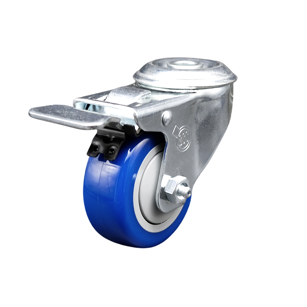 SCC-SSBHTTL20S314-PPUB-BLUE Stainless Steel Polyurethane Swivel Bolt Hole Caster with 3 x 1.25 in. Blue Wheel & Total Locking Brake