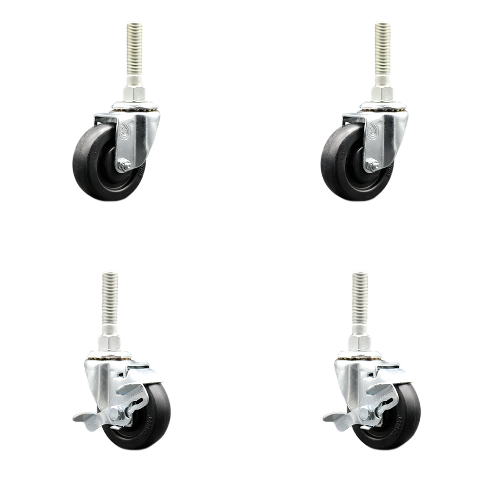 Henny Penny 03007 HP17630 HP17629 - Replacement Threaded Stem Swivel Caster - 3 in. Black Polyolefin Wheels - Set of 4
