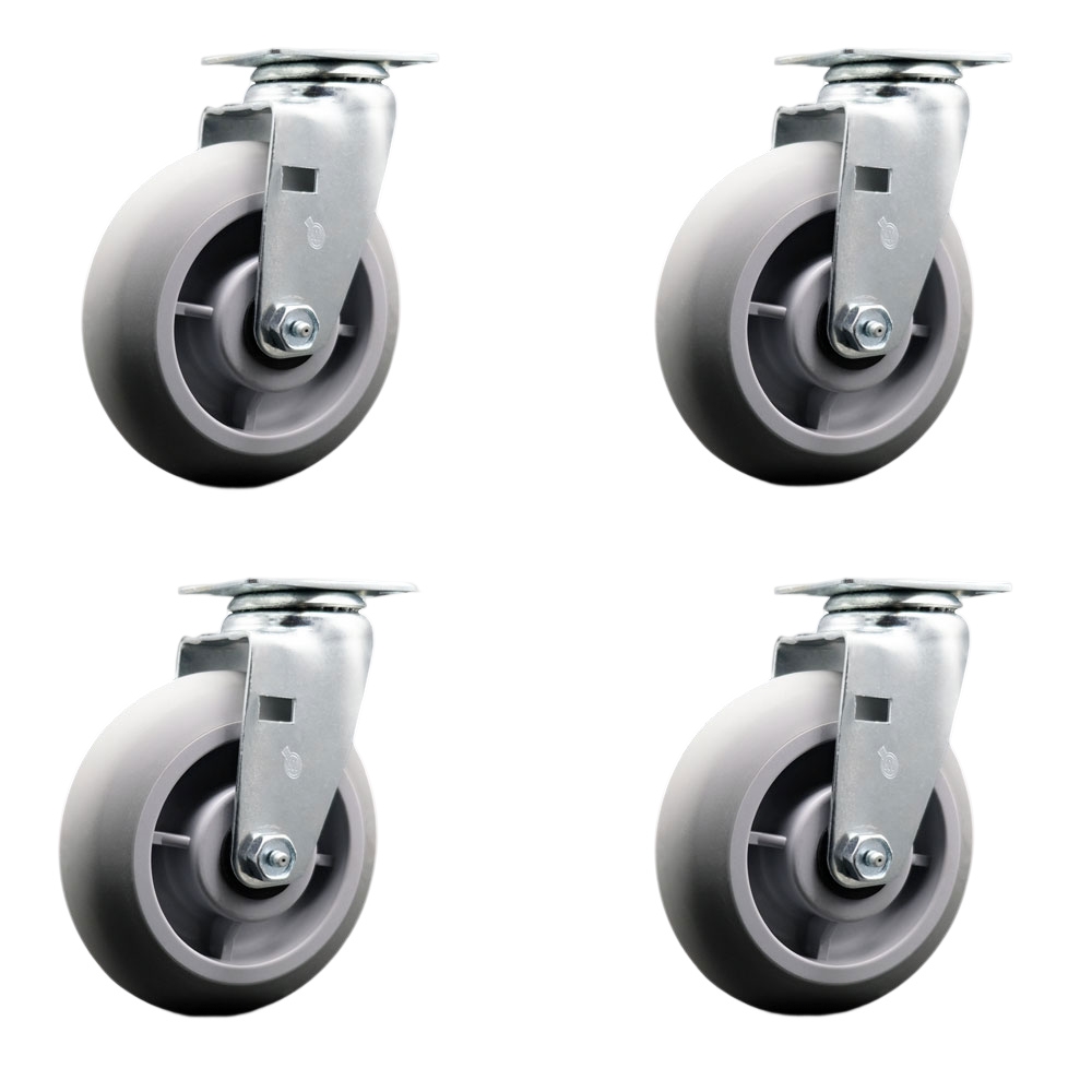 SCC-20S620-TPRRD-4 Swivel Top Plate Caster Set, Gray 6 x 2 in. Thermoplastic Rubber Donut Tread Wheel Roller Bearing - 1800 lbs Total Capacity