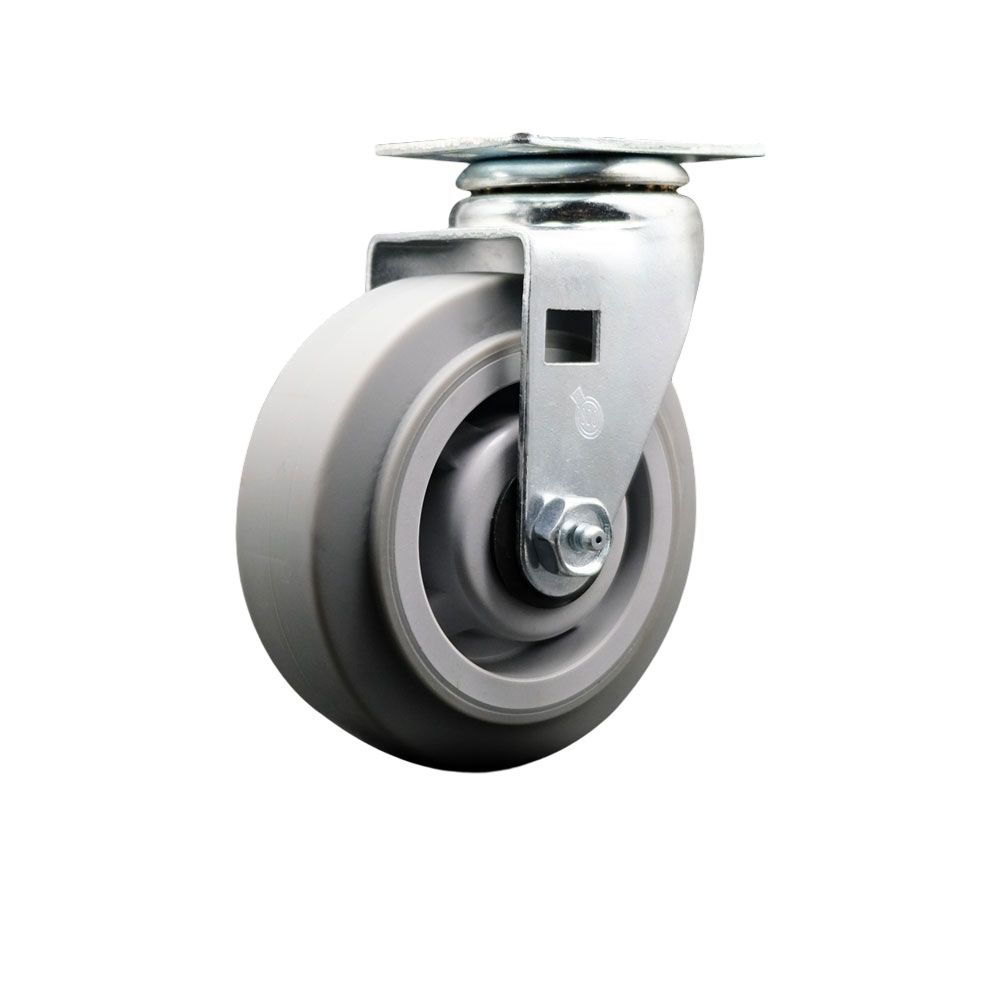 SCC-20S520-TPRRF Swivel Top Plate Caster - Gray 5 x 2 in. Thermoplastic Rubber Flat Tread Wheel - Roller Bearing - 450 lbs Capacity per Caster